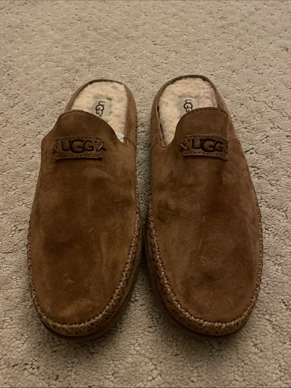 UGG Men's Chestnut Suede Shearling-Lined Slip-Ons